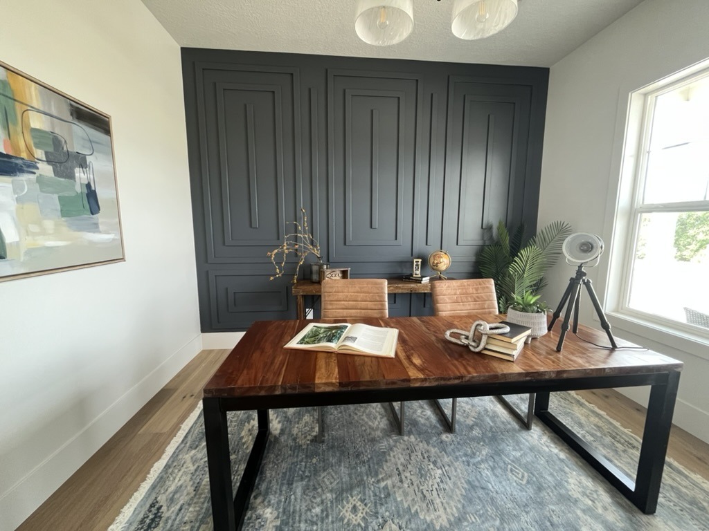 Dark panel molding accent wall, home office